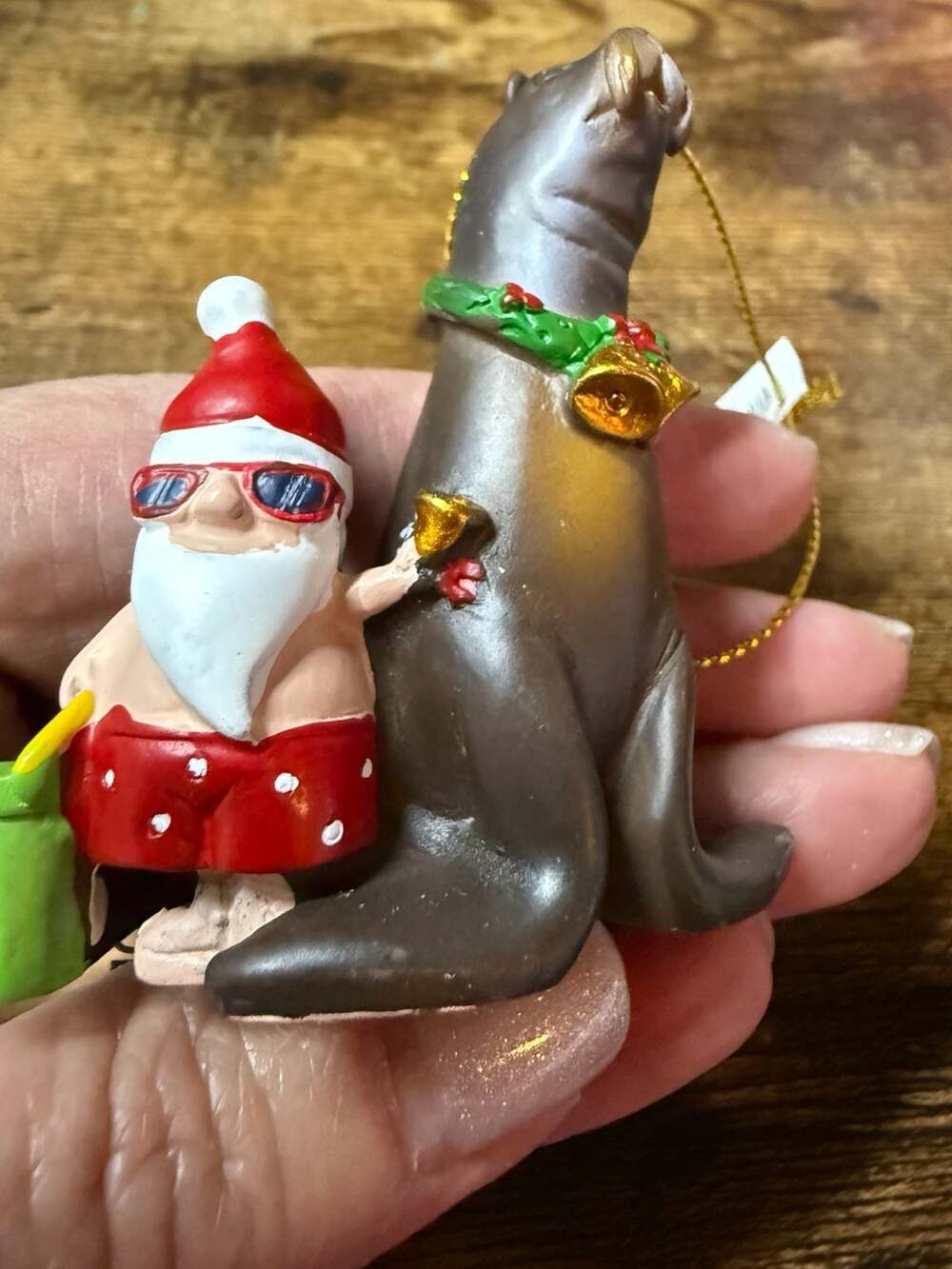 2.55" Resin Santa with Sea Lion Christmas Ornament, Bodega Bay, CA